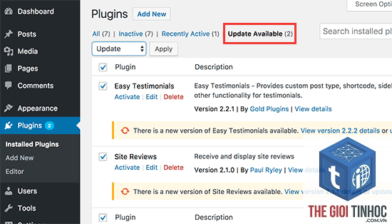 cập nhật plugin wordpress