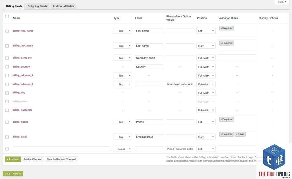 checkout fields woocommerce
