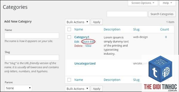 chỉnh sửa category wordpress