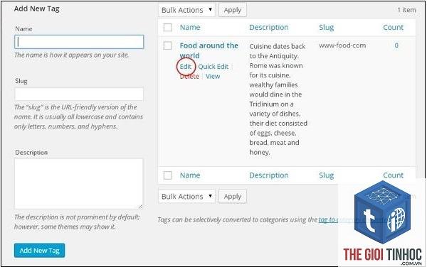 chỉnh sửa tag wordpress