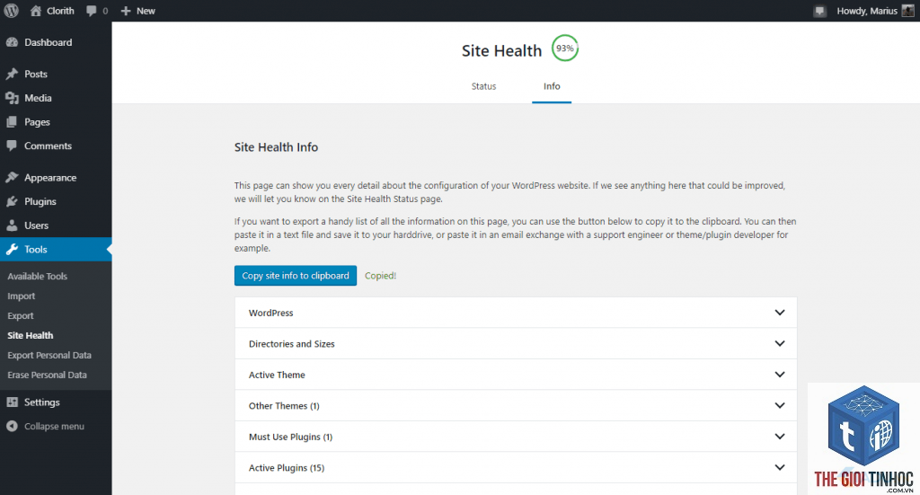 công cụ site health wordpress