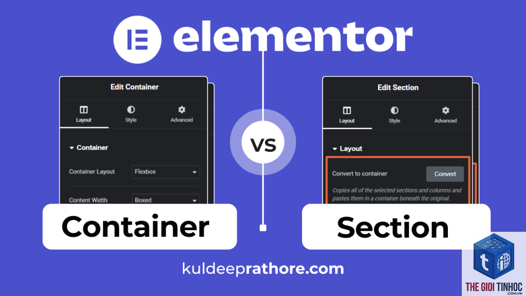 container và section elementor