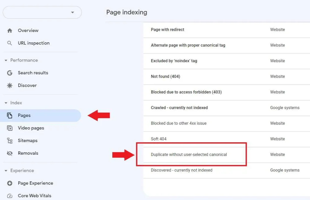 duplicate without user selected canonical là gì
