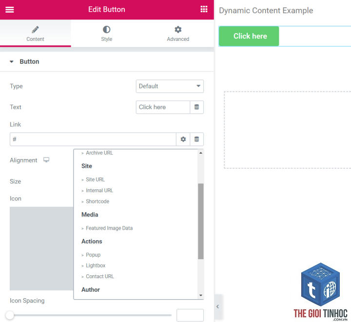 dynamic link elementor