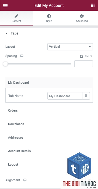 elementor my account widget lỗi