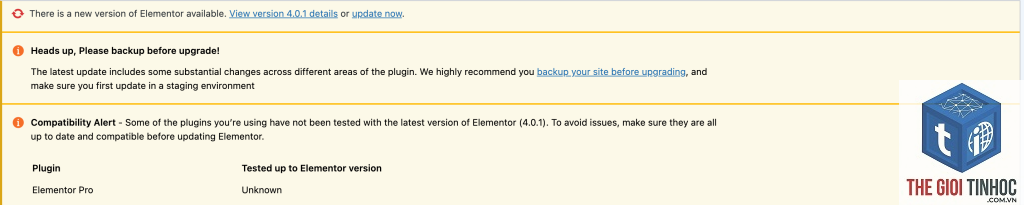 elementor pro compatibility lỗi