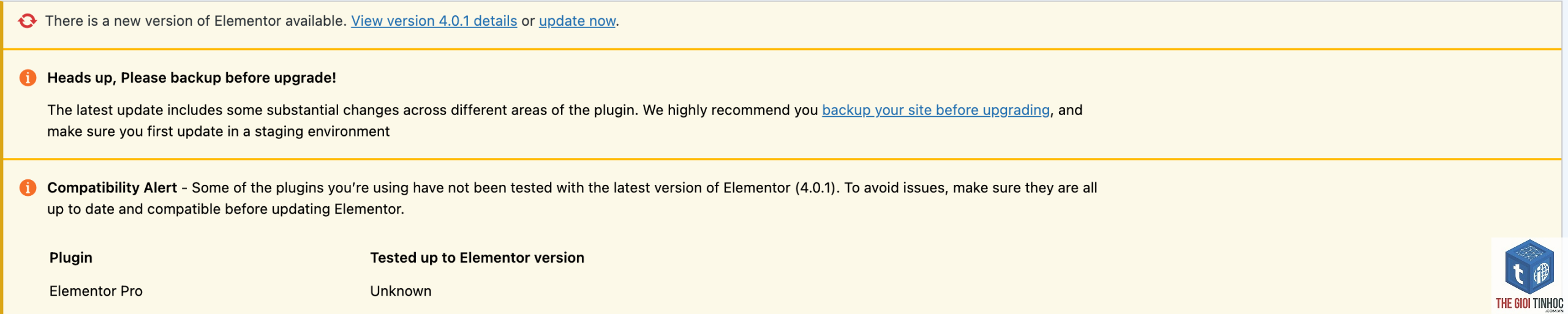 elementor pro compatibility lỗi - Hình 1