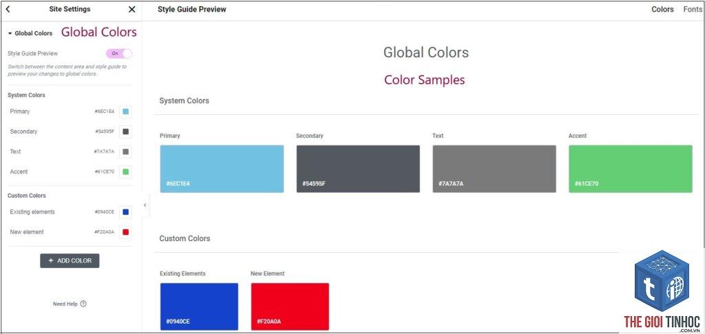 global colors elementor