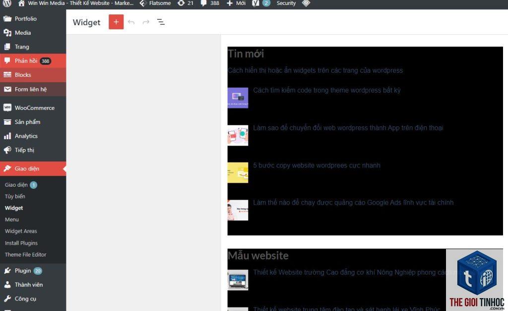 hiển thị widget wordpress