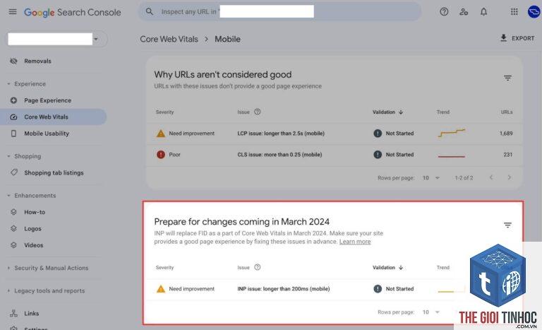 inp trong search console là gì