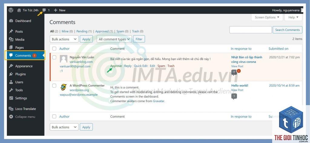 kiểm duyệt bình luận wordpress