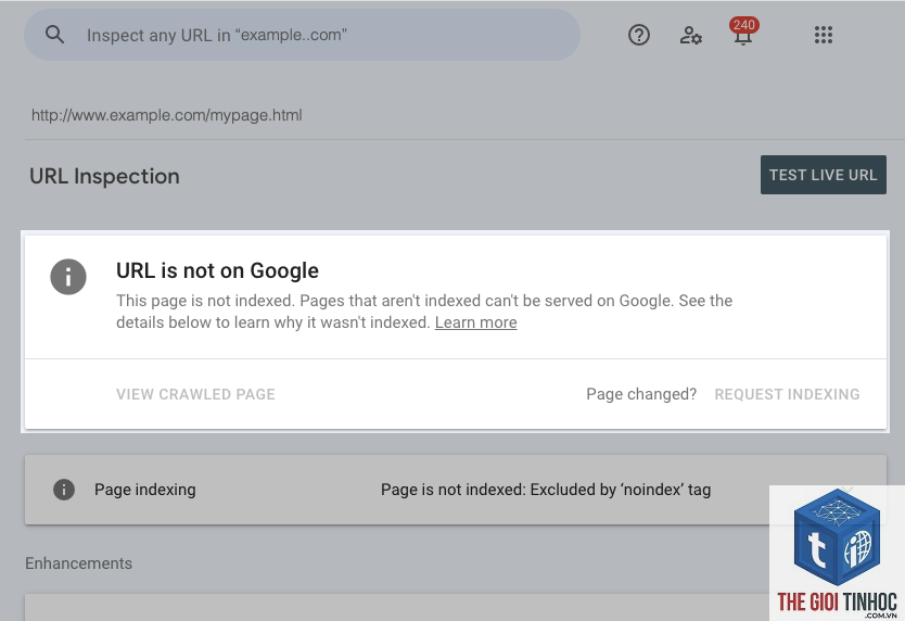 kiểm tra url trong search console