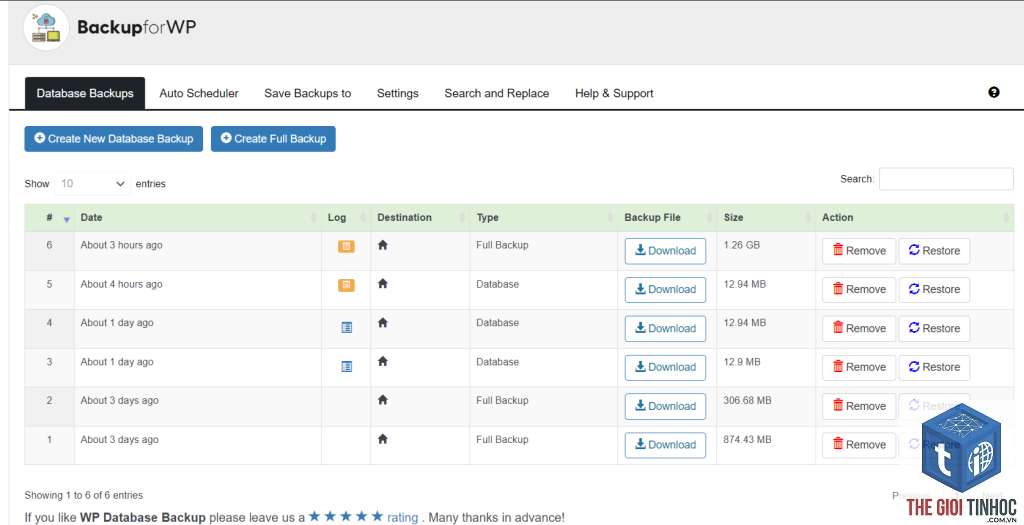 plugin backup lỗi database