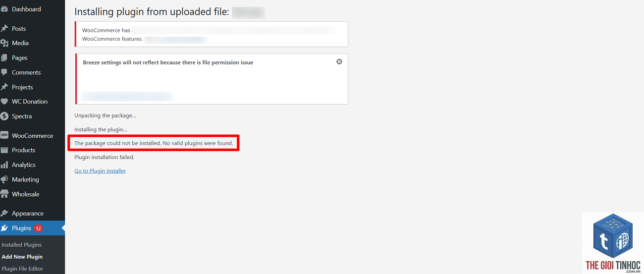 plugin wordpress invalid package - Hình 1