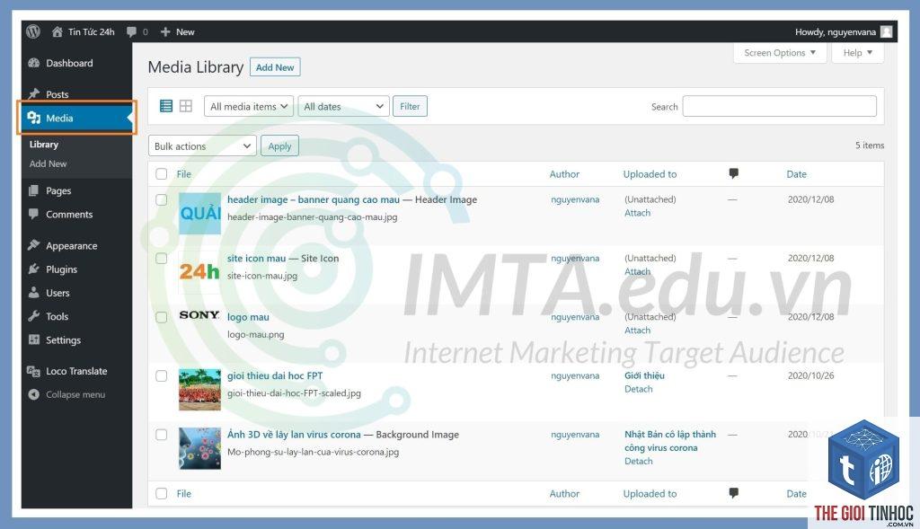 quản lý thư viện media wordpress