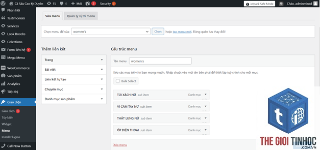 quản lý vị trí menu wordpress