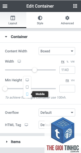 responsive container elementor
