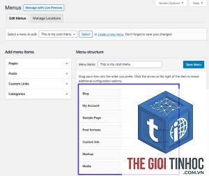 sắp xếp menu wordpress