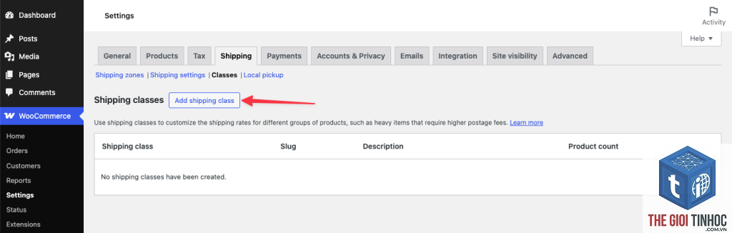 shipping class woocommerce
