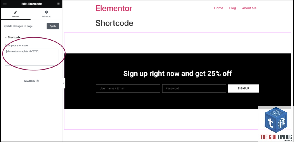 shortcode widget elementor