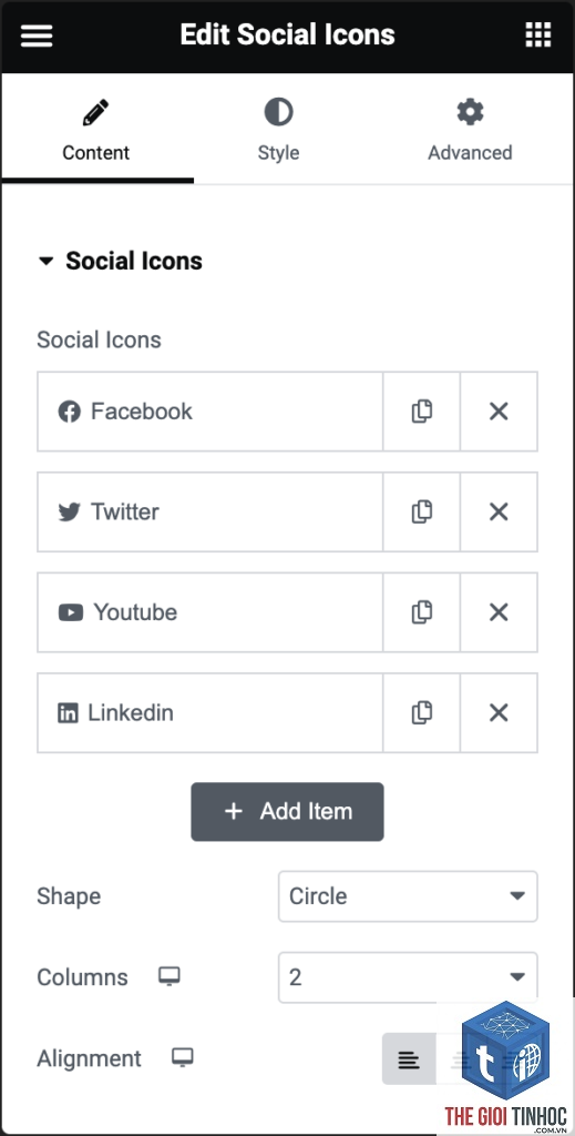 social icons widget elementor