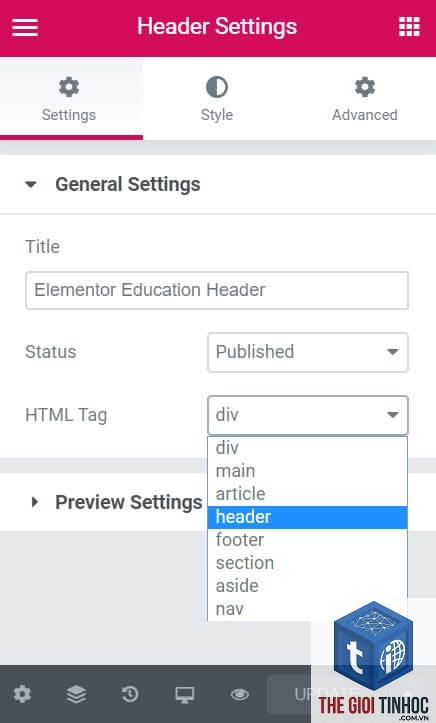 tag template elementor