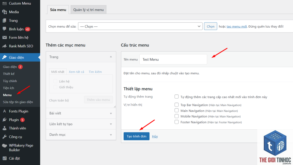 tạo menu đa cấp wordpress