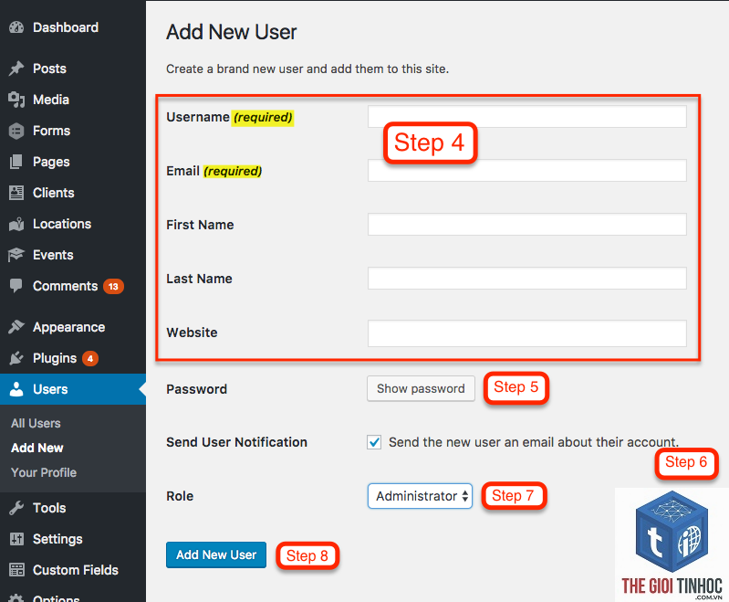 tạo user wordpress