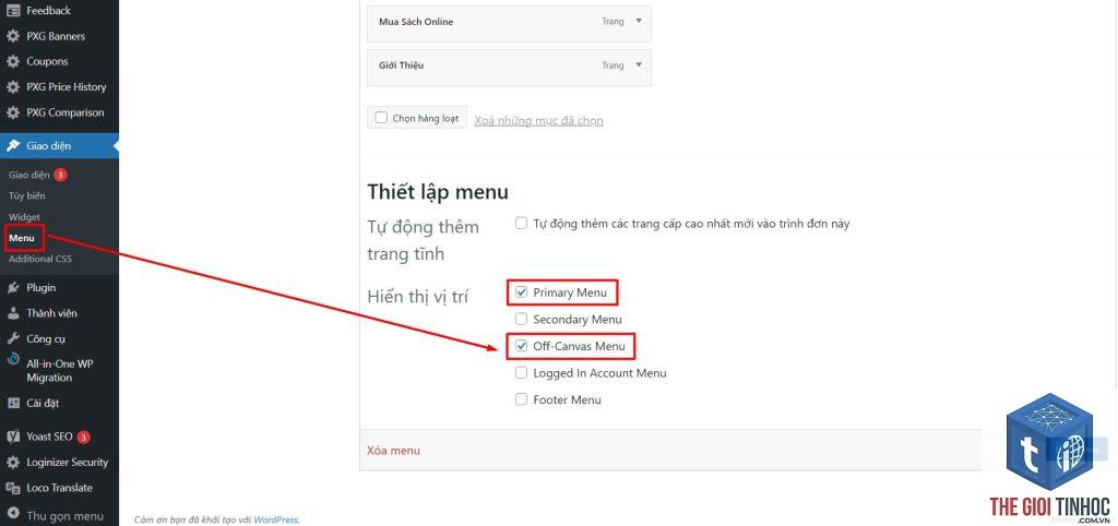 theme wordpress không hiển thị menu