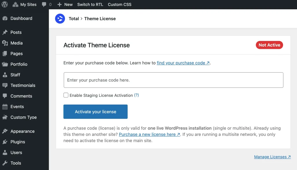 theme wordpress license invalid