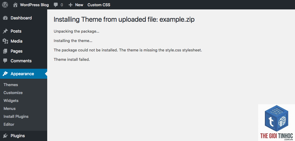 theme wordpress theme verification lỗi