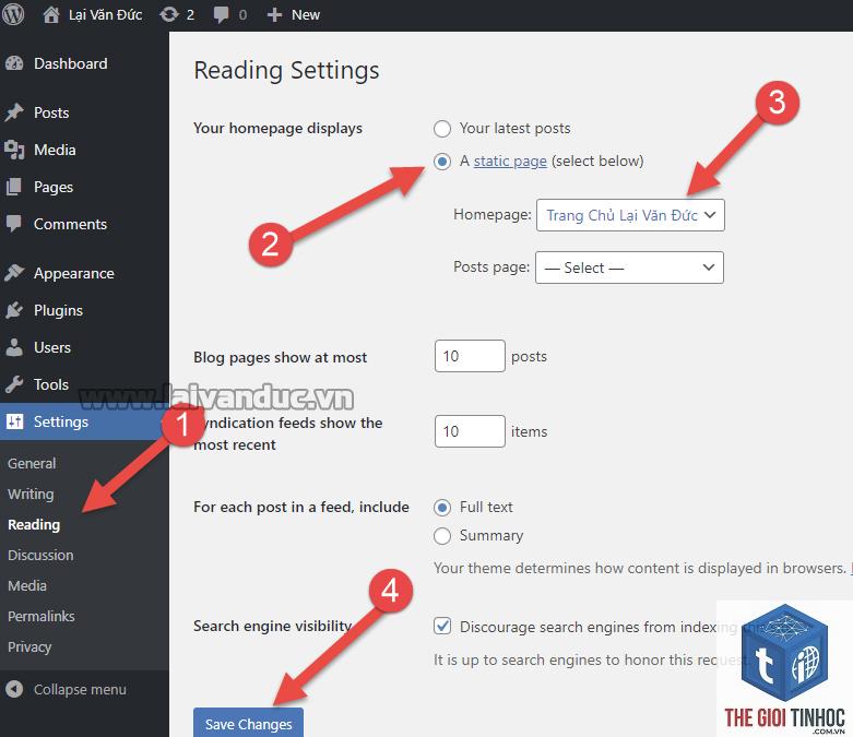 thiết lập trang chủ wordpress - Hình 4