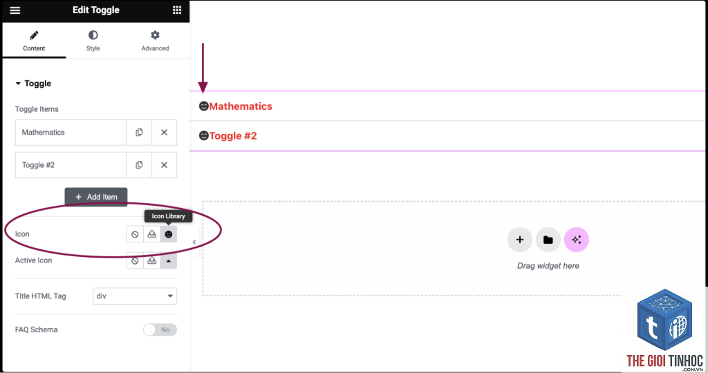 toggle widget elementor