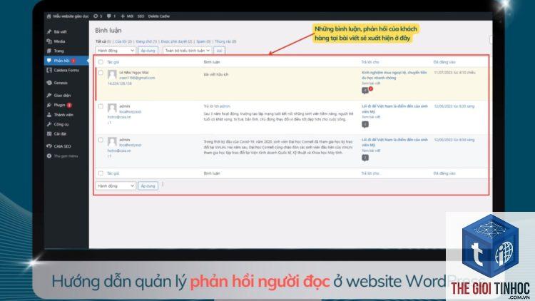 trả lời bình luận wordpress