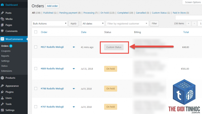 trạng thái đơn hàng woocommerce