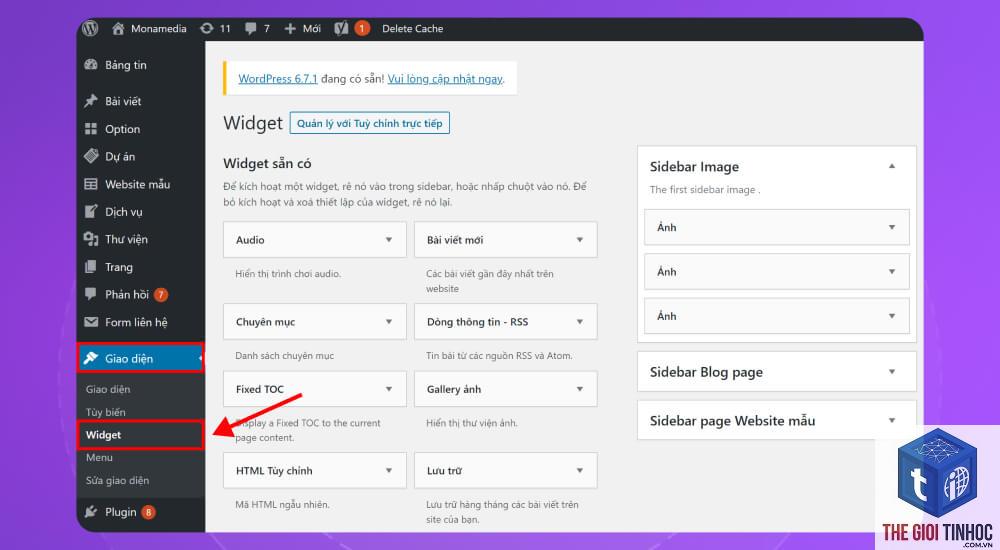 tùy chỉnh widget sidebar wordpress