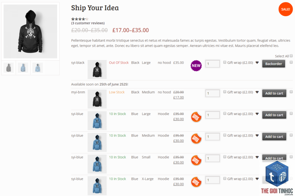woocommerce add to cart variation lỗi