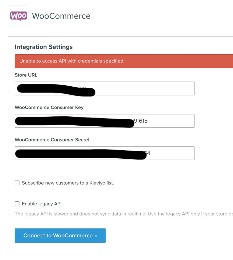 woocommerce api integration lỗi
