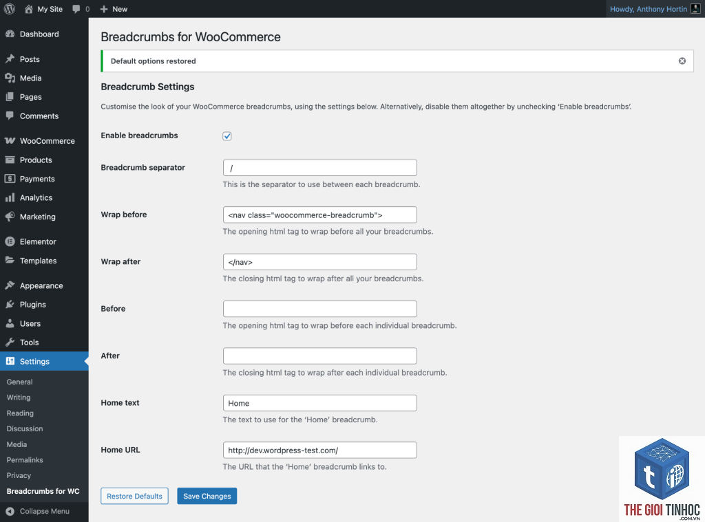 woocommerce breadcrumb lỗi