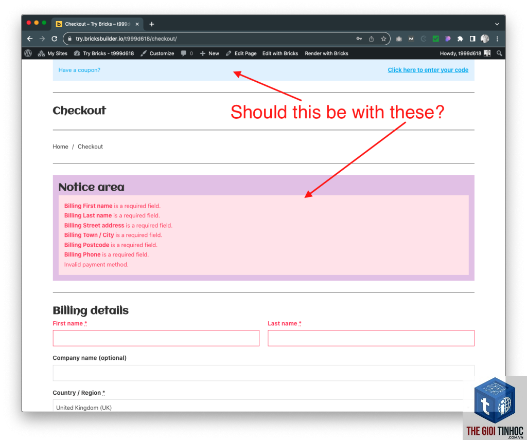 woocommerce bricks lỗi