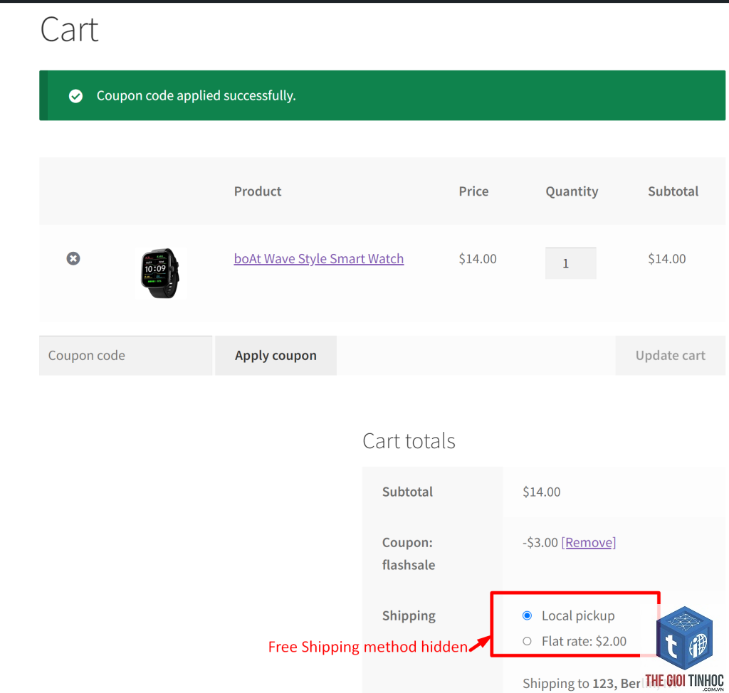 woocommerce coupon free shipping lỗi