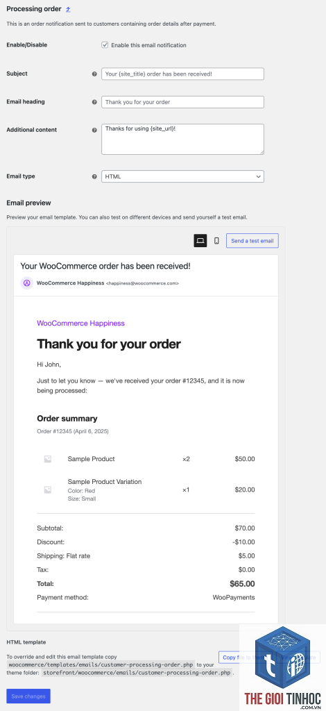 woocommerce email template lỗi