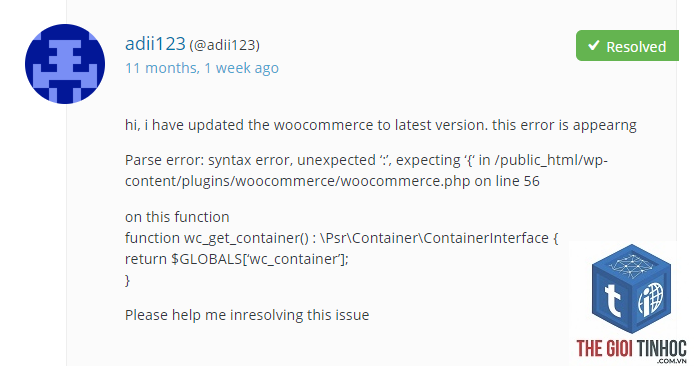 woocommerce parse error