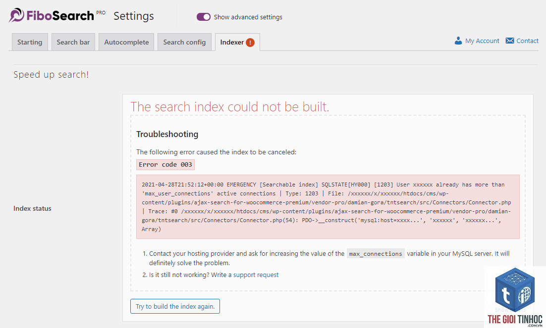 woocommerce search index lỗi - Hình 1