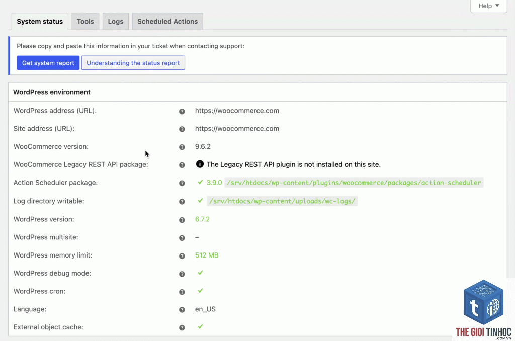 woocommerce system status lỗi