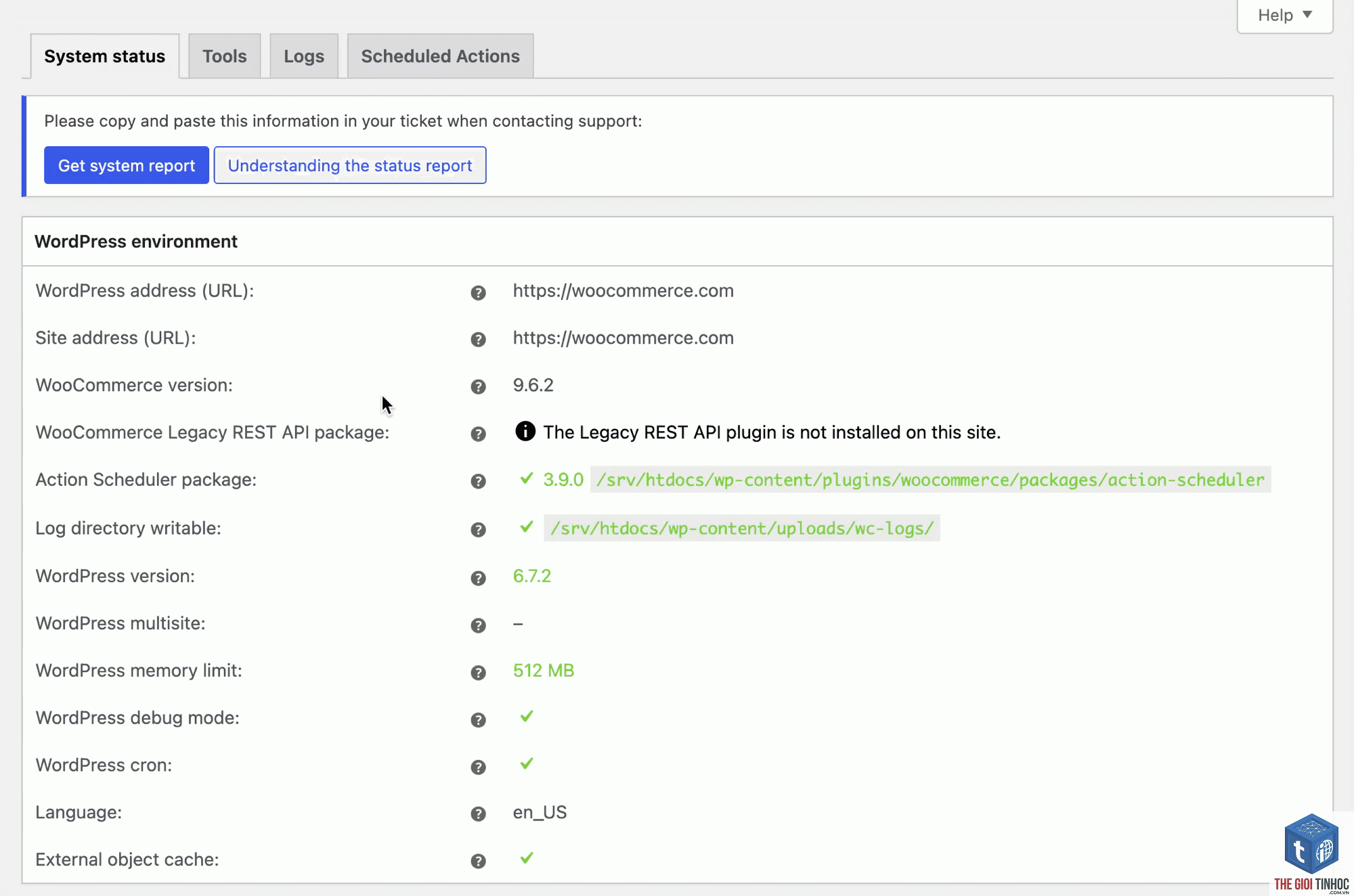 woocommerce system status lỗi