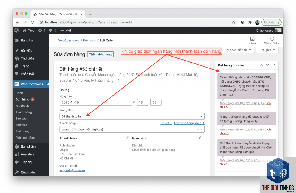 woocommerce thanh toán không chuyển trạng thái