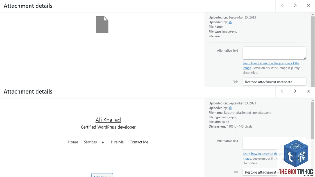 wordpress attachment missing