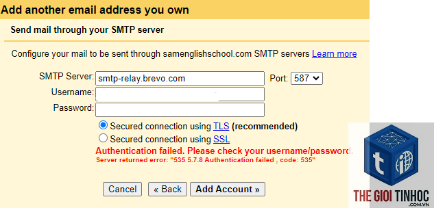 wordpress brevo authentication failed