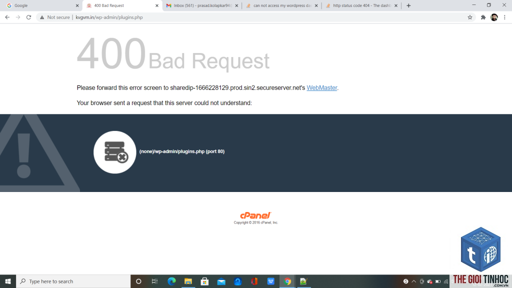 wordpress dashboard error